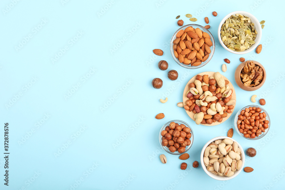 A set of different nuts on the table.

