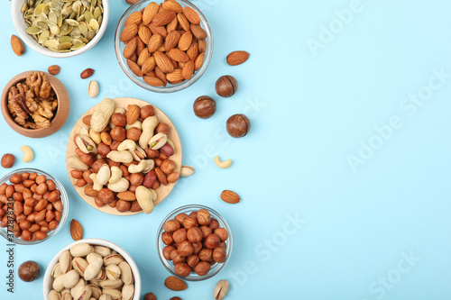 A set of different nuts on the table. 