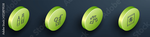 Set Isometric Sauce bottle, Cocktail, Candy and Hard bread chucks crackers icon. Vector.