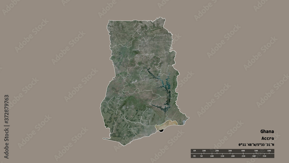 Location of Greater Accra, region of Ghana,. Satellite