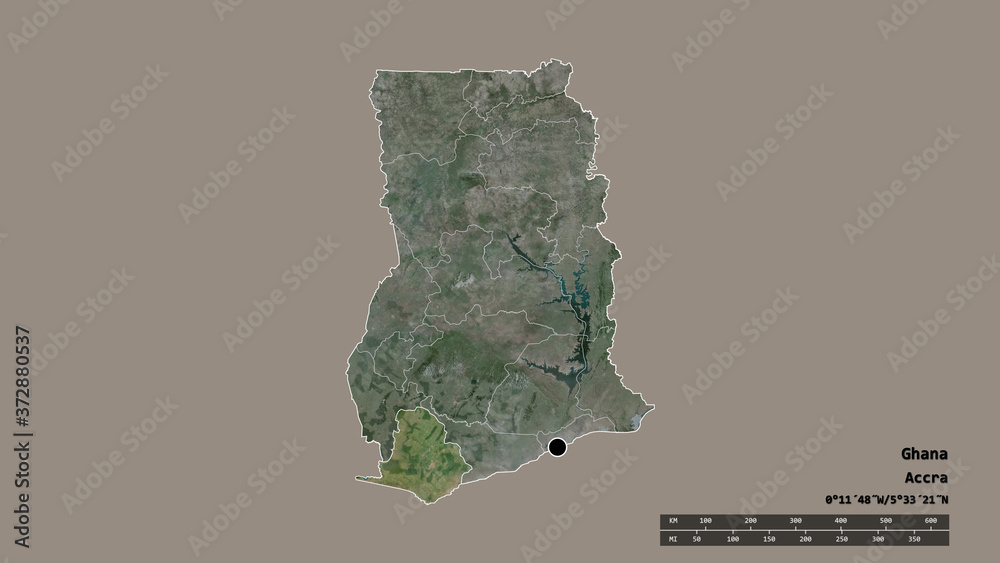 Location of Western, region of Ghana,. Satellite