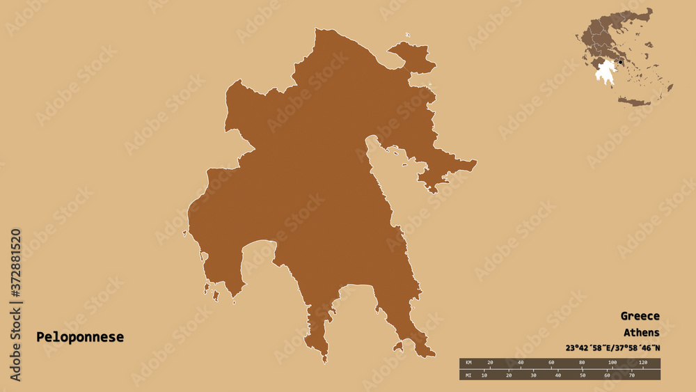 Peloponnese, decentralized administration of Greece, zoomed. Pattern