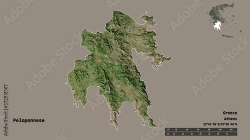 Peloponnese, decentralized administration of Greece, zoomed. Satellite