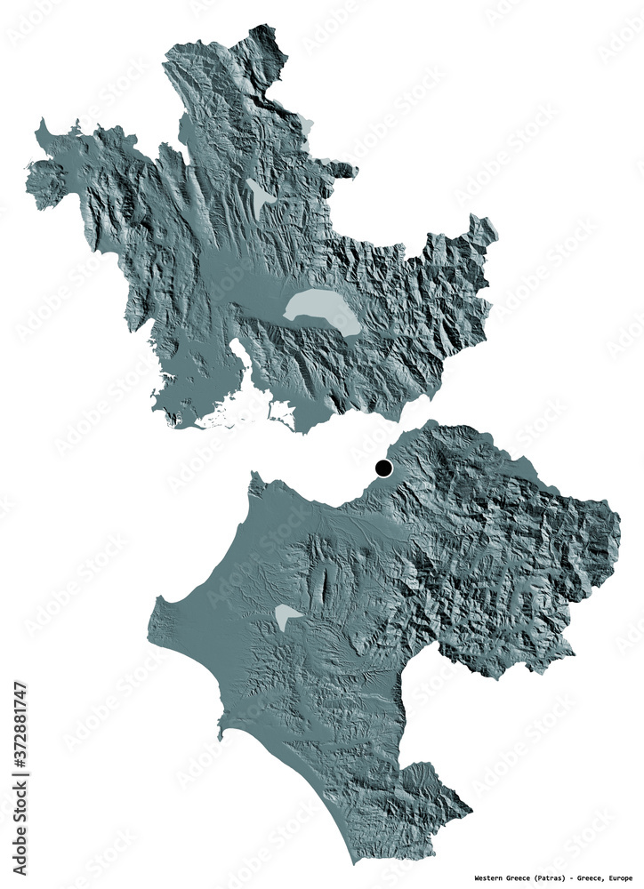 Western Greece, decentralized administration of Greece, on white. Administrative