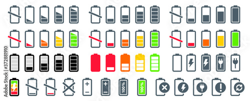 Battery charging charge indicator icons vector icon level Battery Energy powerfully full fun funny power running low full status batteries set logo Charge level empty loading bar Gadgets alkaline tags