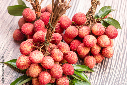 Fresh red lychee fruits.