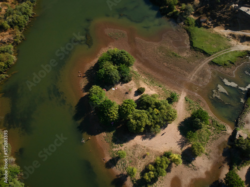 Aerial view of an island in the middle of a river. Guadiana River Portugal