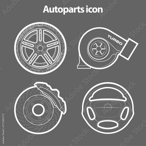 Auto parts icons sketch, duplicates banner, Set of thematic spare parts icons, road symbols, poster repair parts