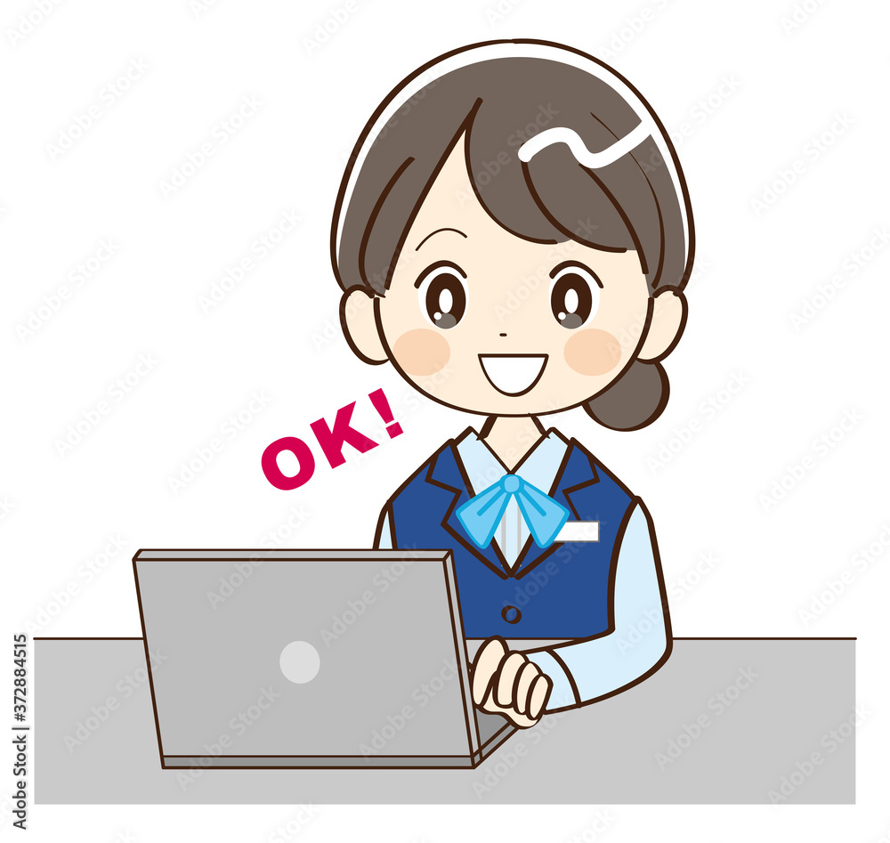 女性、銀行員、パソコン、了解 女性、銀行員、パソコン、了解