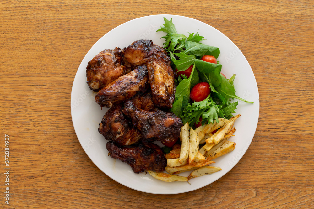 Honey Soy Chicken Wing Nibbles with Salad and Potato Chips Honey Soy Chicken Wing Nibbles with Salad and Potato Chips