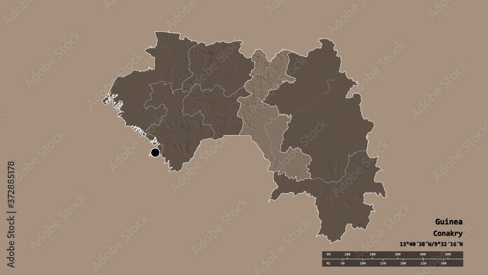 Location of Faranah, region of Guinea,. Administrative