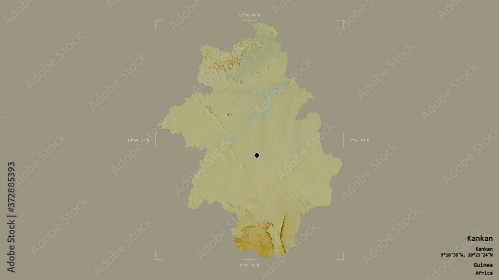 Obraz premium Kankan - Guinea. Bounding box. Relief
