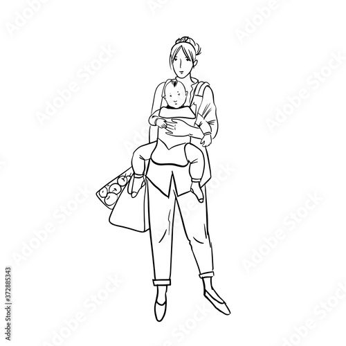 Vector illustration of woman`s life. Different situations of life with a child, in family, in relationship 