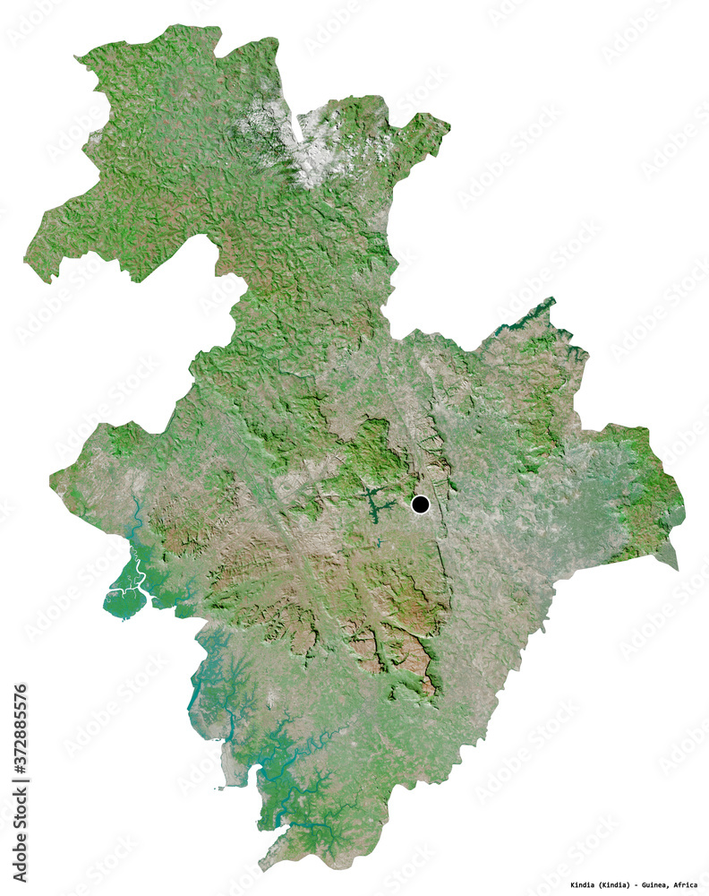 Kindia, region of Guinea, on white. Satellite Kindia, region of Guinea, on white. Satellite