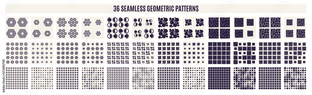 Fototapeta premium Set of monochrome geometric seamless patterns. Vector backgrounds.