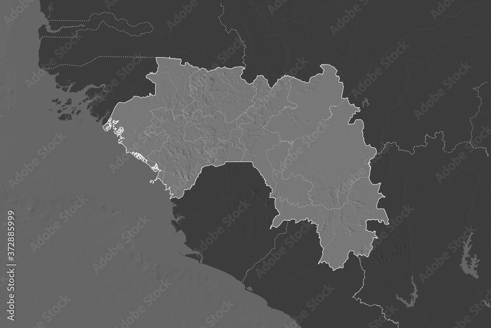 Guinea borders. Neighbourhood desaturated. Bilevel Guinea borders. Neighbourhood desaturated. Bilevel