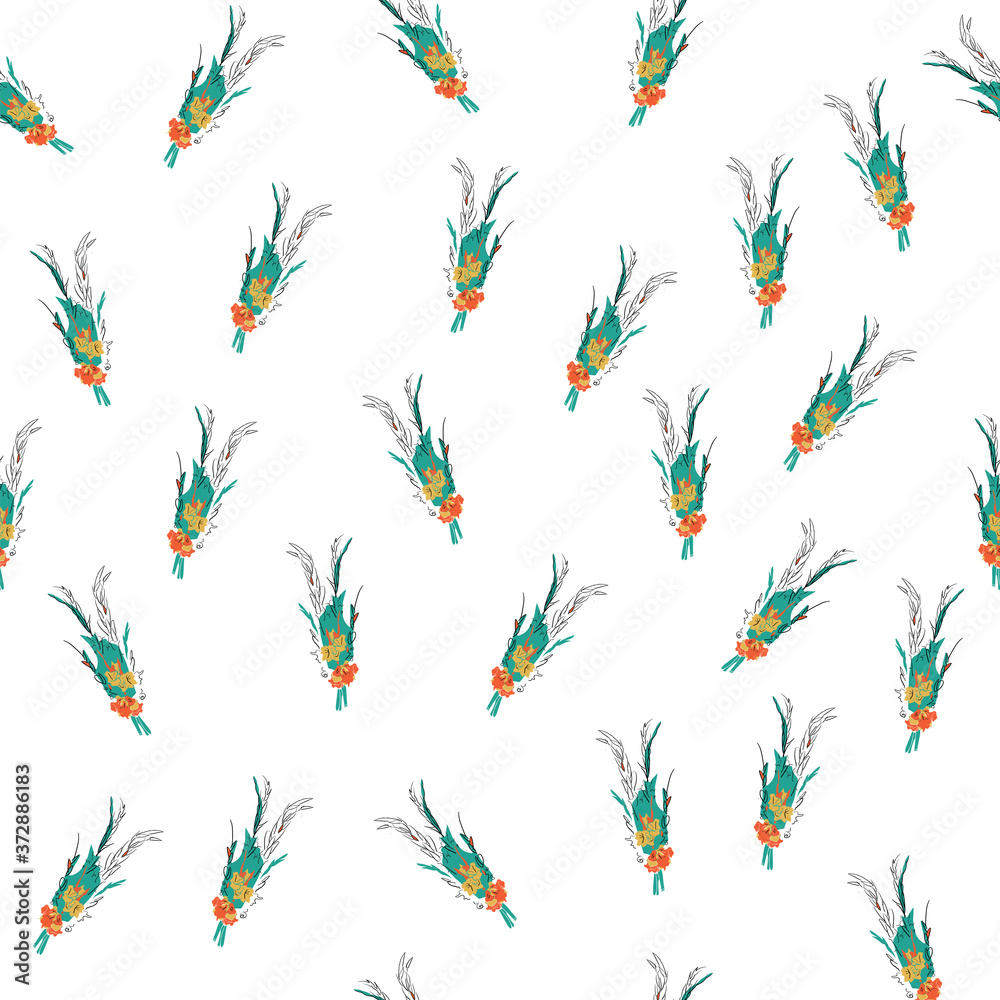 Gladioli bouquets are a plant-like seamless pattern on a white background. Bouquets of flowers Wallpaper Gladioli bouquets are a plant-like seamless pattern on a white background. Bouquets of flowers Wallpaper