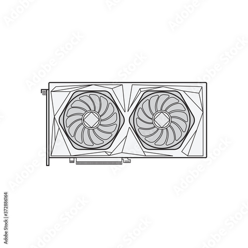 Video card on a white background. Mining farm for cryptocurrency. Video card for the data center