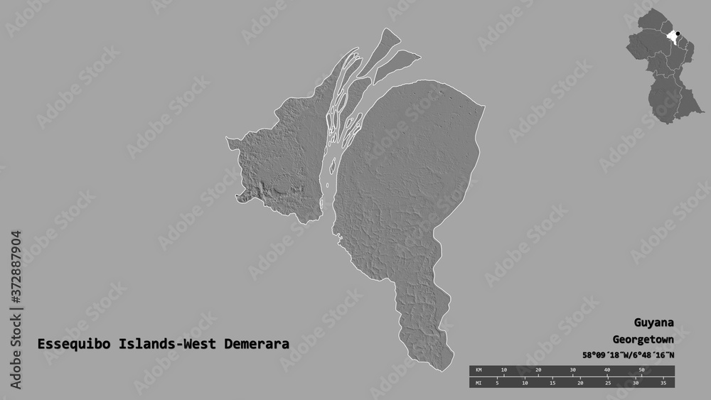 Essequibo Islands-West Demerara, region of Guyana, zoomed. Bilevel Essequibo Islands-West Demerara, region of Guyana, zoomed. Bilevel