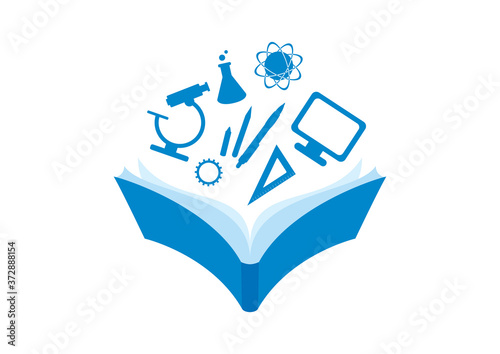 Open book with knowledge icons vector. Literacy icon set. Human abilities vector. Education symbol vector. Study icons set isolated on a white background
