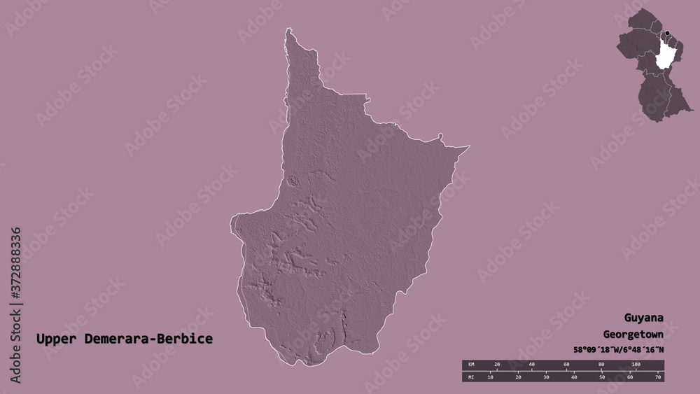Upper Demerara-Berbice, region of Guyana, zoomed. Administrative