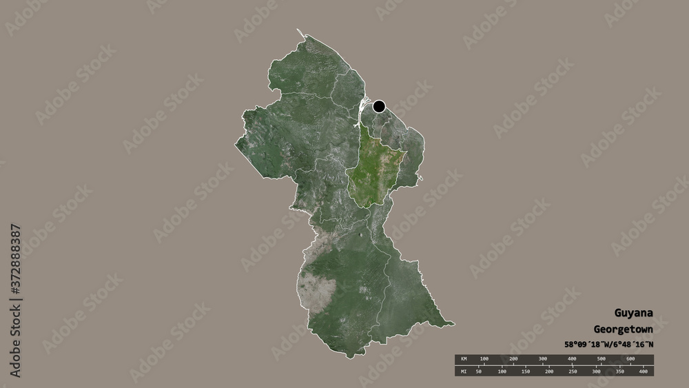 Location of Upper Demerara-Berbice, region of Guyana,. Satellite