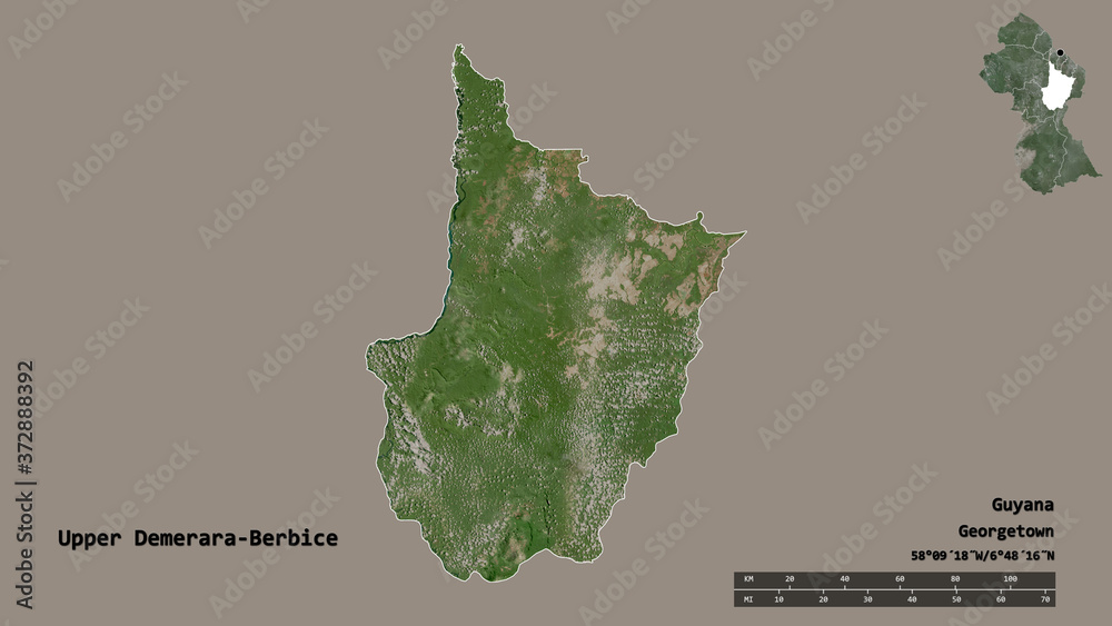 Upper Demerara-Berbice, region of Guyana, zoomed. Satellite