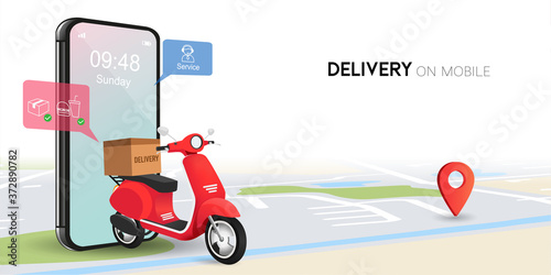 Online delivery service concept, online order tracking,Logistics and Delivery, on mobile . tracking courier by map application. Vector illustration