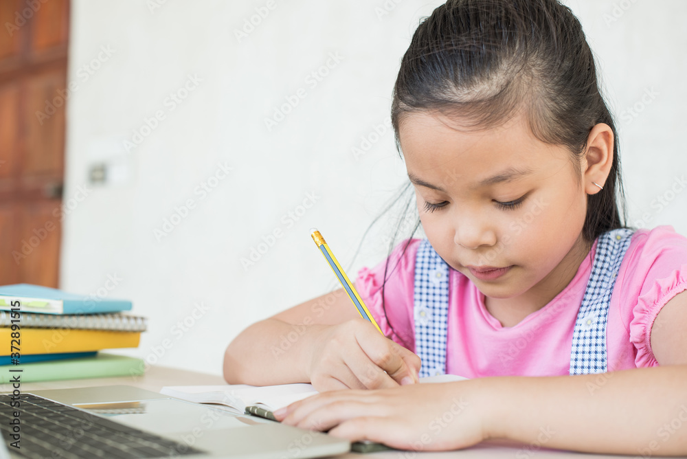 asian girl student online learning study online with video call teacher. social distance during quarantine, self-isolation, online education concept, homeschool, stay at home entertainment. asian girl student online learning study online with video call teacher. social distance during quarantine, self-isolation, online education concept, homeschool, stay at home entertainment.