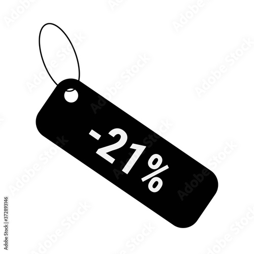 Minus 21 twenty one percent discount sale label tag. Flat coupon sticker icon.