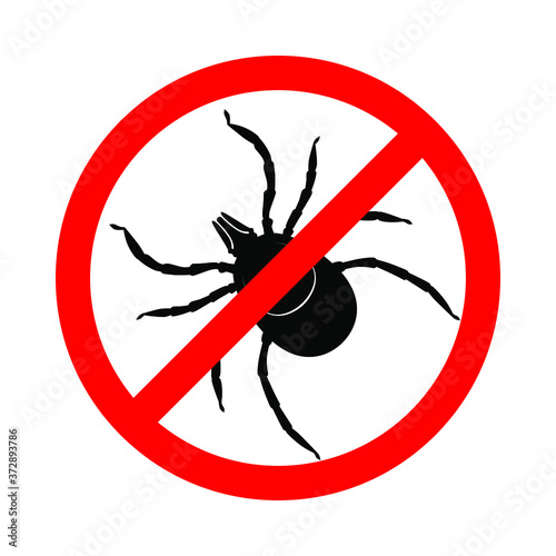 Mite in the prohibition sign. Warning sign stop mite insect pest. Symbol for informational and institutional sanitation and related care, Vector illustration