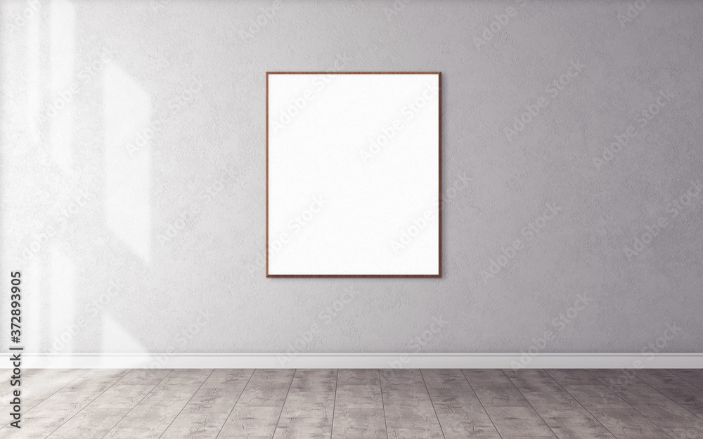 White poster on wall with blank frame mockup for you design. Layout mockup. White poster on wall with blank frame mockup for you design. Layout mockup.