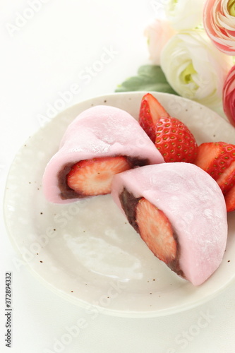 Japanese confectionery, strawberry and red bean paste Daifuku