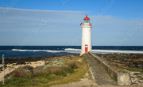 Port Fairy lighthouse (built 1859) on Griffiths Island, Victoria, Australia. 