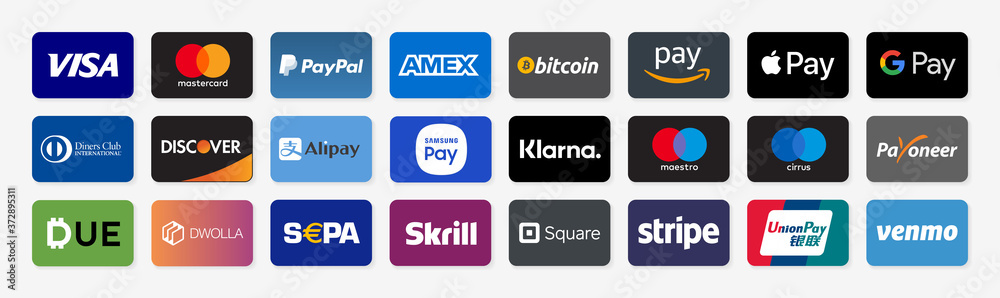 Vicenza, Italy – August 6, 6 : Online payment methods icons