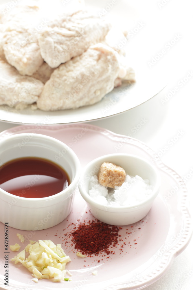 Korean cooking, sugar with soy sauce with chili pepper also garlic Korean cooking, sugar with soy sauce with chili pepper also garlic