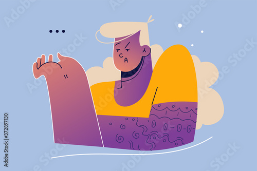 Emotion, face, expression, misunderstanding, incomprehension concept. Young frustrated female character gesturing with raised palm and frowning or being displeased and confused with dumb question.
