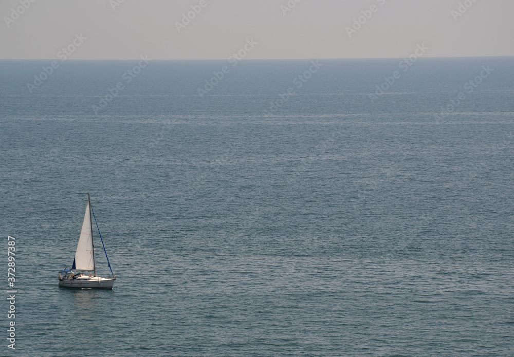 Yacht is traveling at calm Mediterranean Sea Turkey