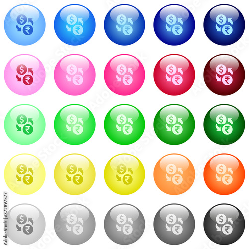 Dollar Rupee money exchange icons in color glossy buttons