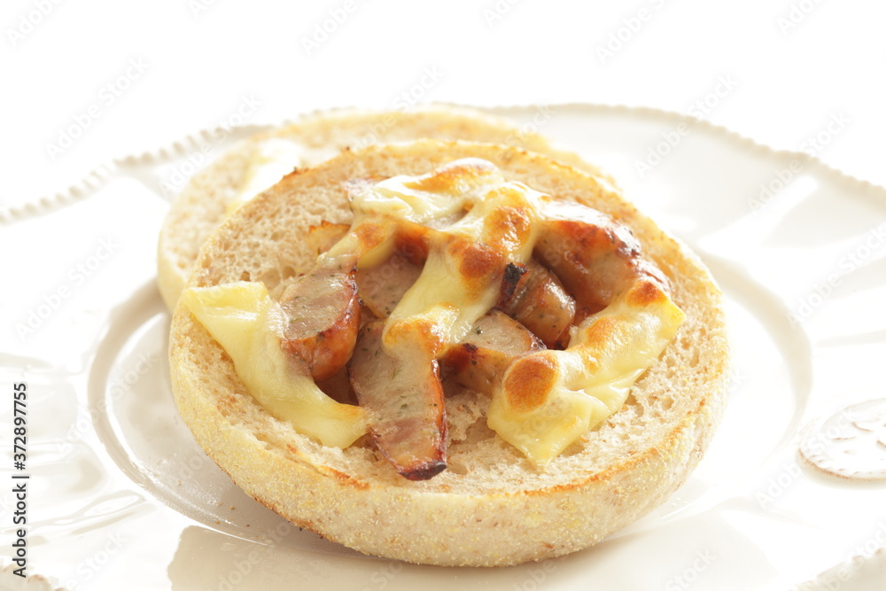 sausage and cheese toasted English muffin sandwich sausage and cheese toasted English muffin sandwich