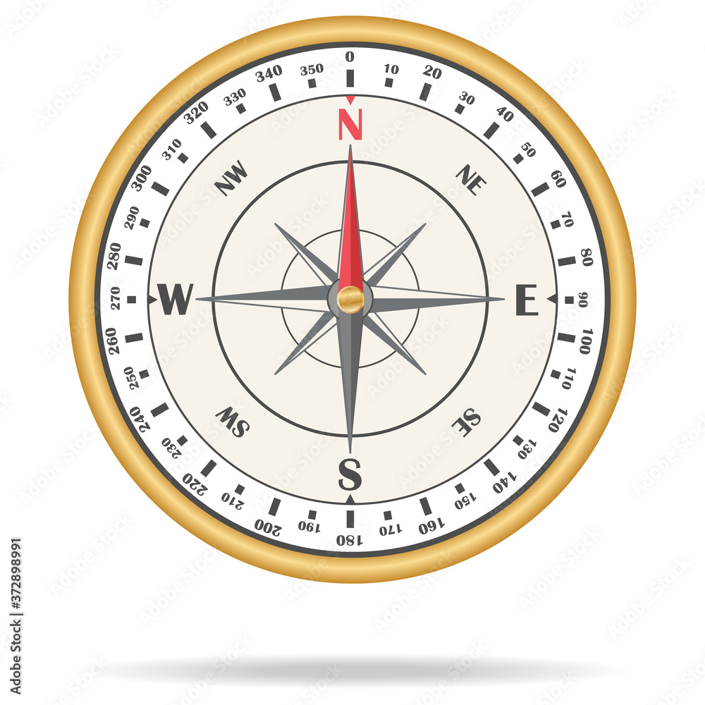 Compass, realistic golden compass isolated on white background. Vector illustration. Compass, realistic golden compass isolated on white background. Vector illustration.