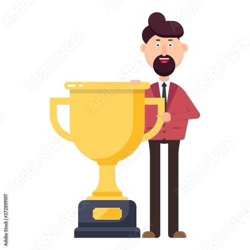 Businessman holding winner trophy vector illustration