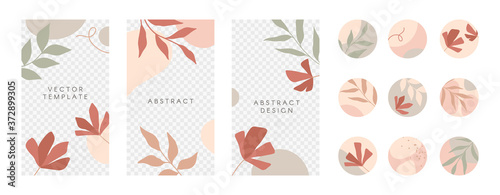 Bundle of editable insta story templates and highlights covers.Vector layouts with hand drawn organic shapes and textures.Abstract backgrounds.Trendy design for social media marketing.Social media kit