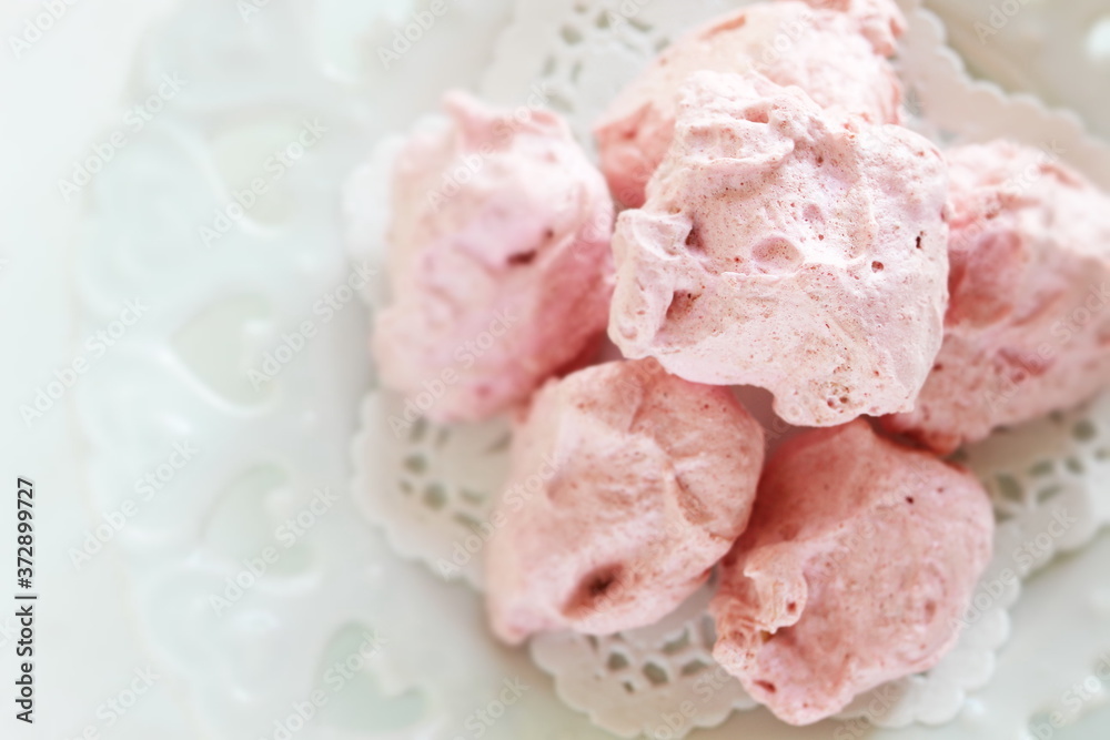 Pink sweet candy on dish for confectionery image Pink sweet candy on dish for confectionery image
