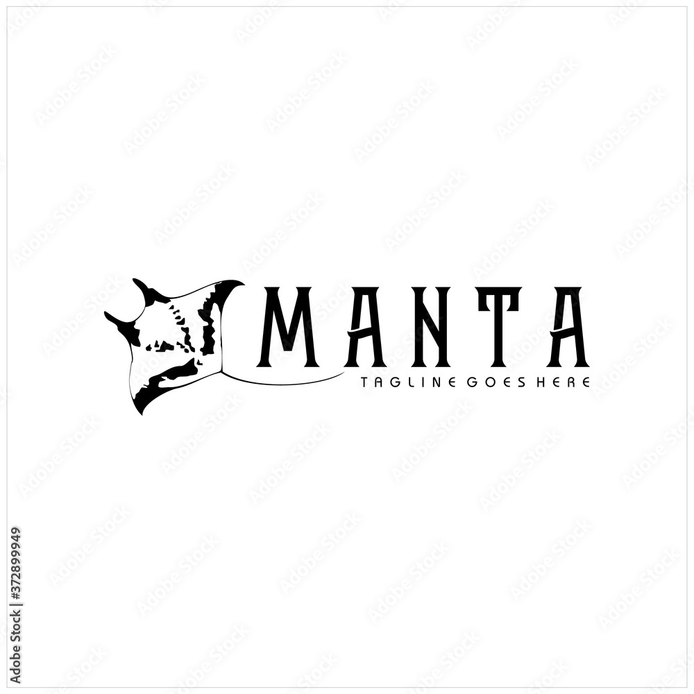 Obraz premium Silhouette of Tropical Black and white Manta Ray logo design