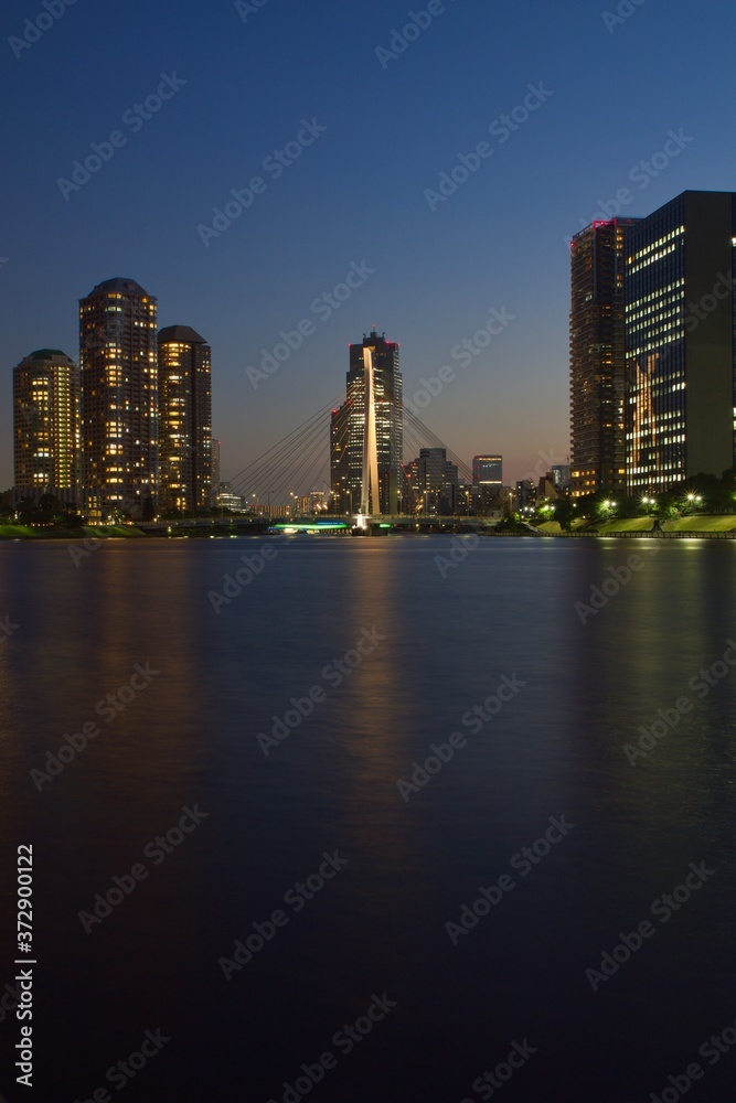 Fototapeta premium 隅田川テラスから見る中央大橋夕景 ブルーモーメント ビーナスベルト