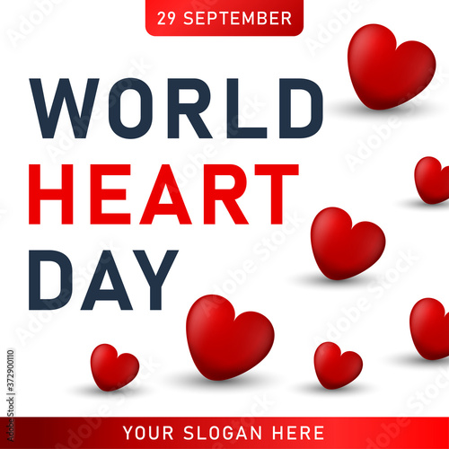 World heart day poster. web banner with red heart. Vector illustration.