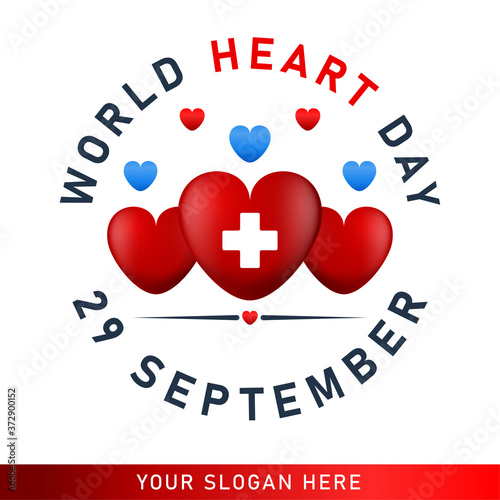 World heart day poster. web banner with red heart. Vector illustration.