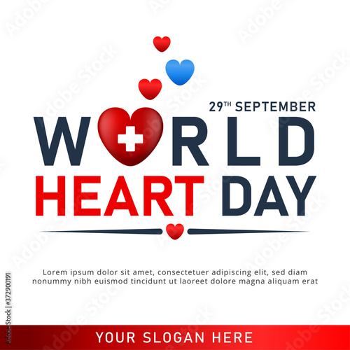World heart day poster. web banner with red heart. Vector illustration.