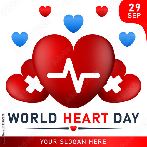 World heart day poster. web banner with red heart. Vector illustration.